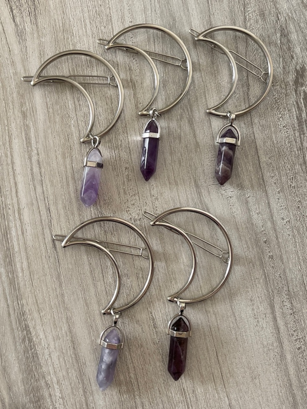 Silver Moon Hair Clip with Purple Amethyst